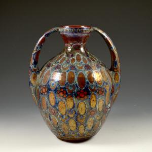 Vaso com duas asas com decorações ovais e flores estilizadas - Galileo Chini, cerca de 1920-1925